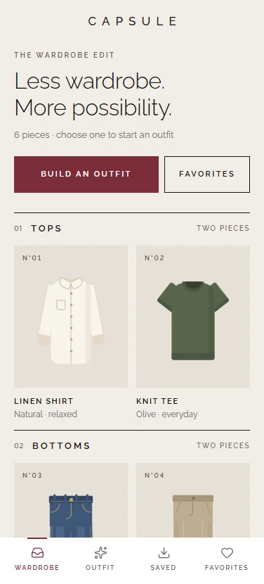 Capsule's Wardrobe screen.