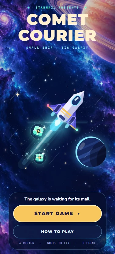Comet Courier's Title screen.