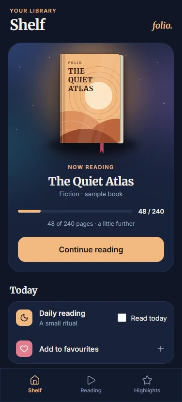 Folio's Shelf screen.