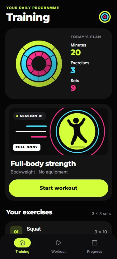 Forma's Training screen.