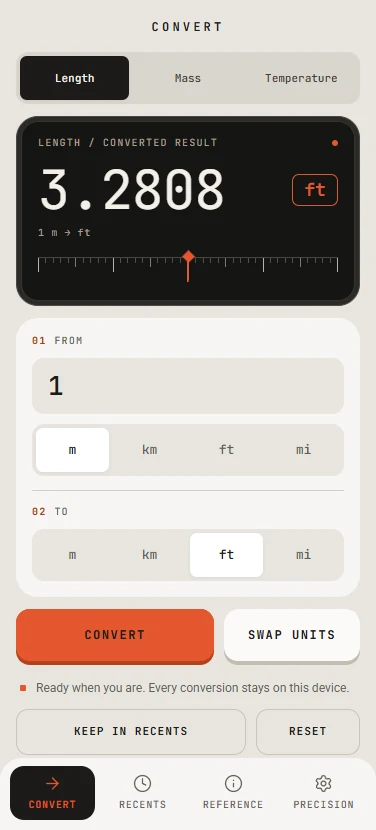 Metric's Convert screen.