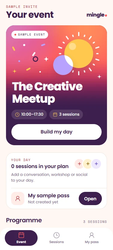 Mingle's Your event screen.
