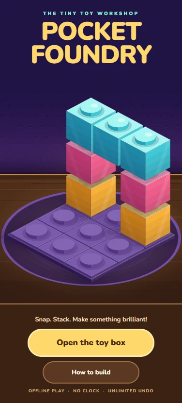 Pocket Foundry's Toy box screen.
