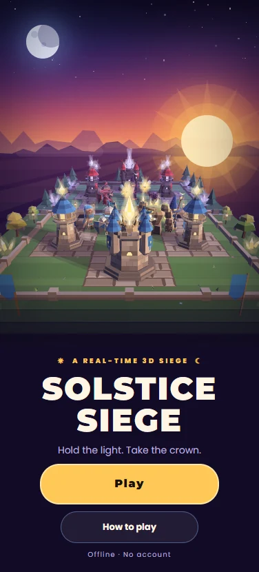 Solstice Siege's Title screen.
