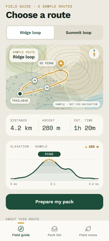 Trail's Choose a route screen.